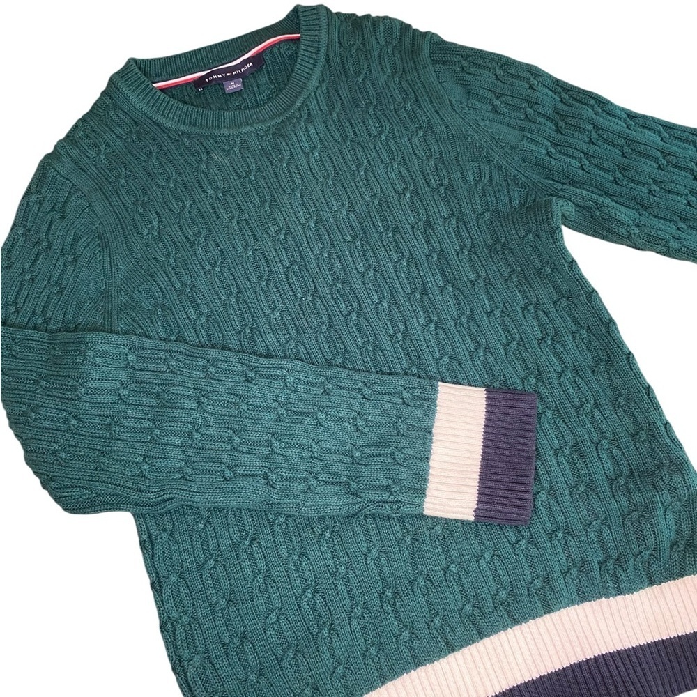 Tommy Hilfiger Cable Knit Crew Neck Sweater Women’s M School Preppy Fall Winter